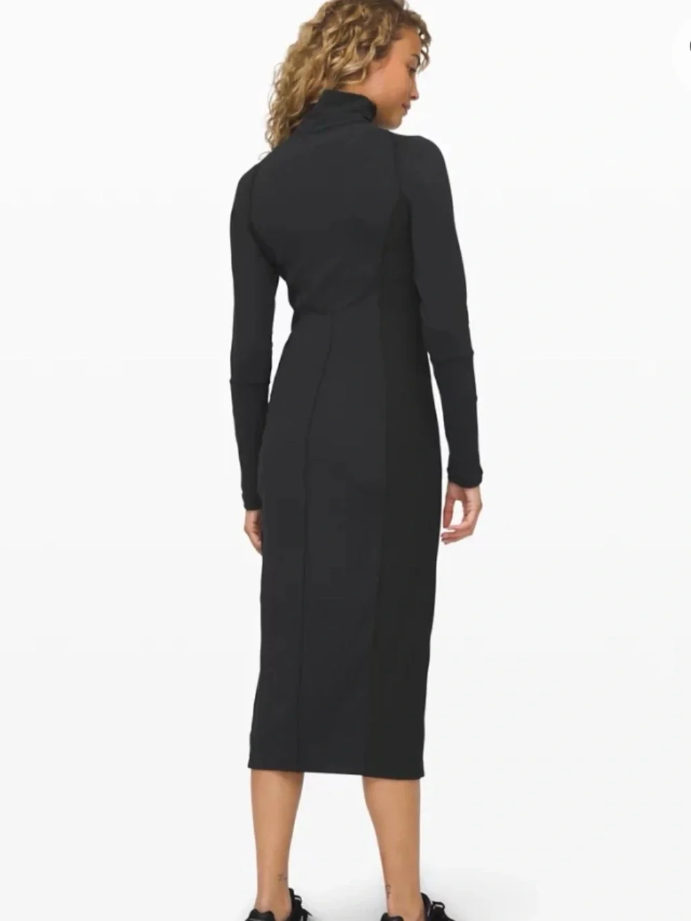 Lululemon It’s Rulu Women’s Black Mockneck Ribbed Panel Stretch Midi Dress Sz 6